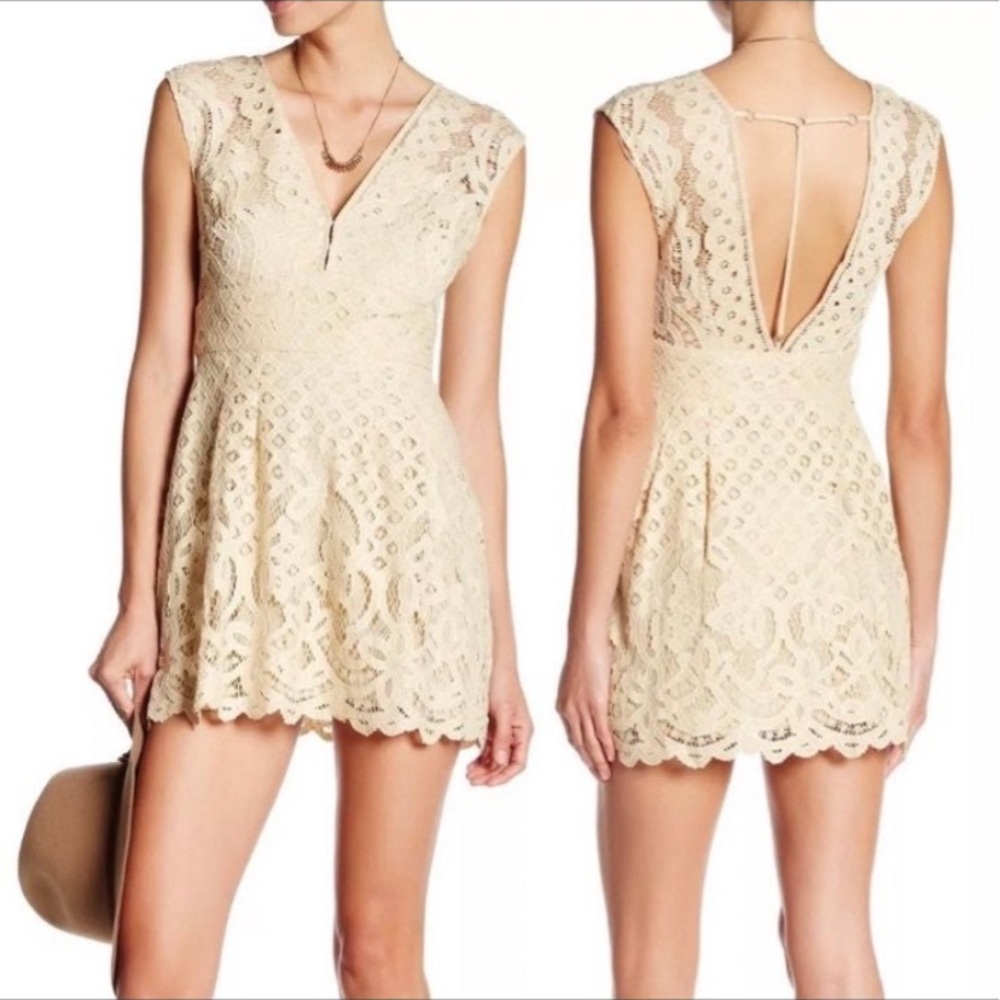 FREE PEOPLE WOMEN'S ONE IN A MILLION LOVERS LACE TAN MINI DRESS SIZE 0